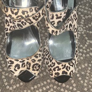 Leopard Skin Ankle Strap Black/White Heels